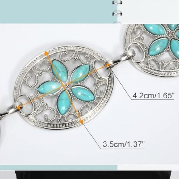 New turquoise color concho chain belt 46" - Picture 7 of 7